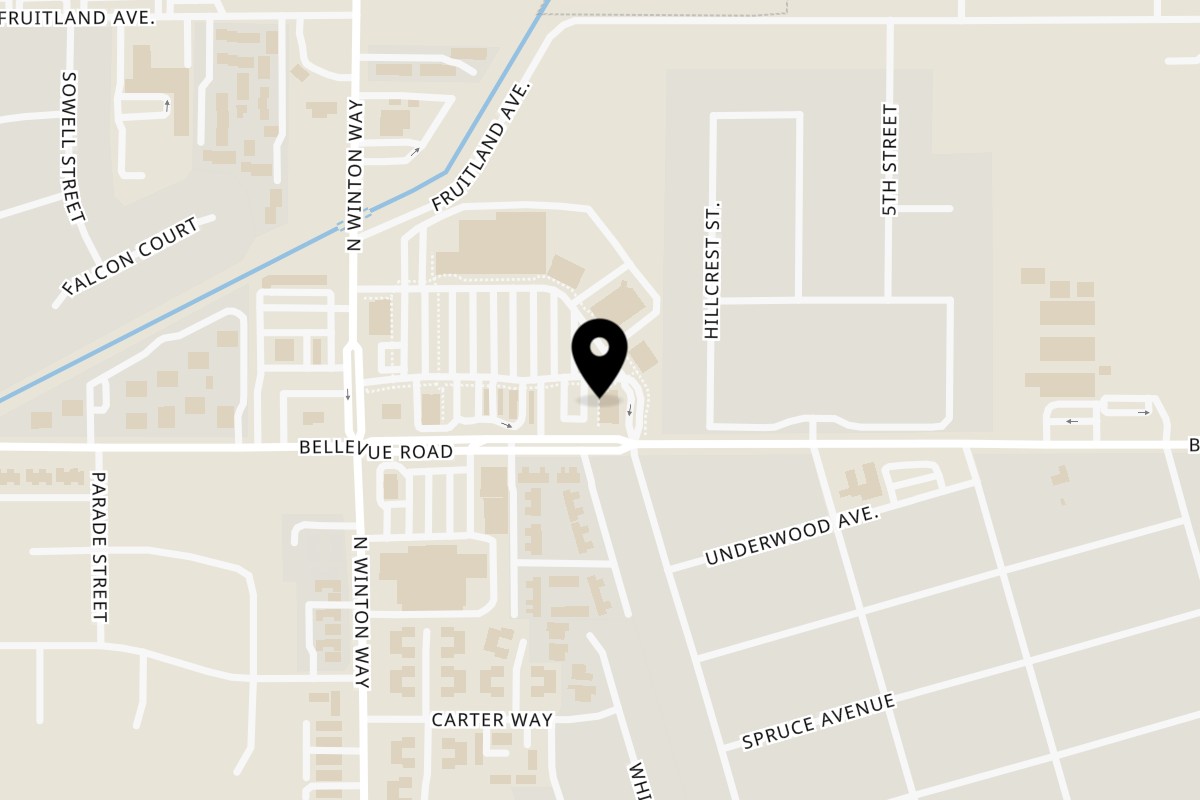 Map showing the location of Don Beto Mexican Restaurant on 1617 Bellevue Rd in Atwater